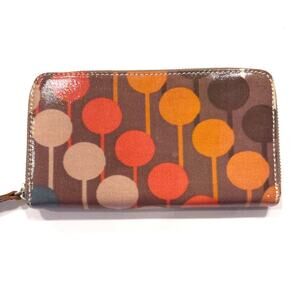 Orla Kiely Retro Lollipop stem print big zip-around Brown Orange Blue Mod Floral